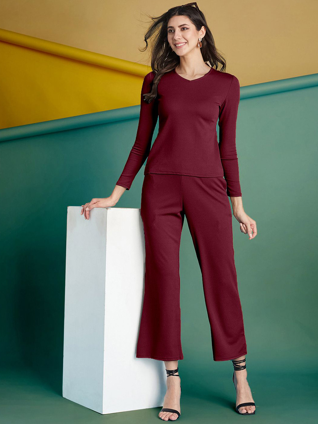 Moda Rapido V-Neck Long Sleeve T-Shirt With Trouser Co-Ords