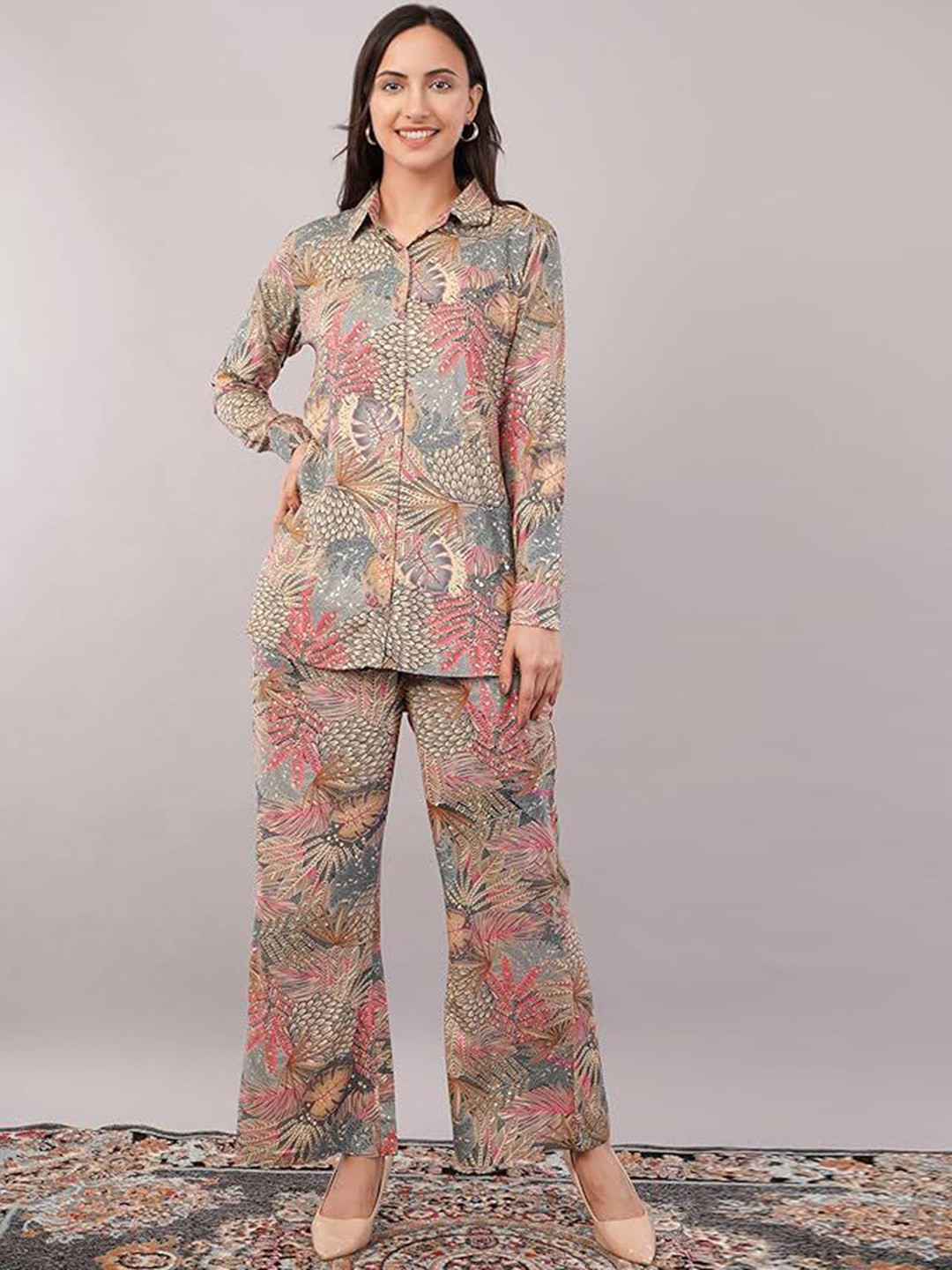 chia fashions Printed Shirt & Trousers Co-Ord Set