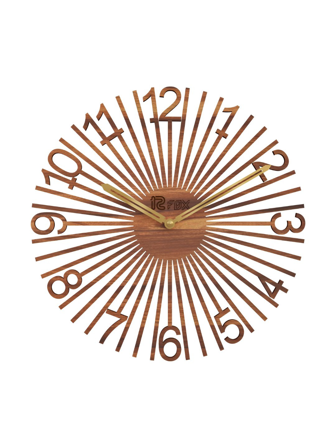 12 fox Brown Contemporary Analogue Round Wooden Wall Clock