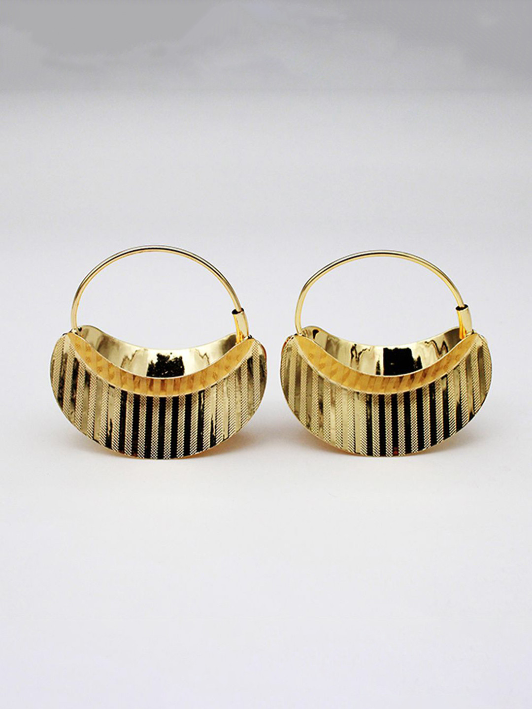 BLYSK Gold-Plated Crescent Shaped Textured Hoop Earrings