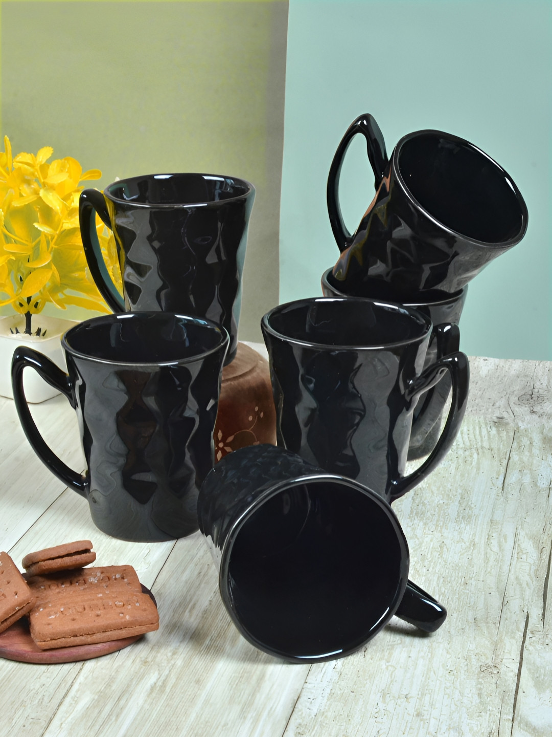 Myntra Elegant Homes Personalised For Him Black Textured Ceramic Handcrafted 6 Piece Mugs-225ml