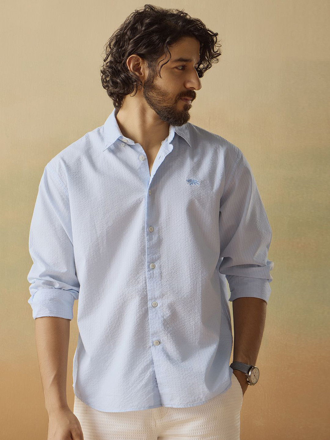 Andamen Men Casual Cotton Seesucker Relaxed Fit Shirt