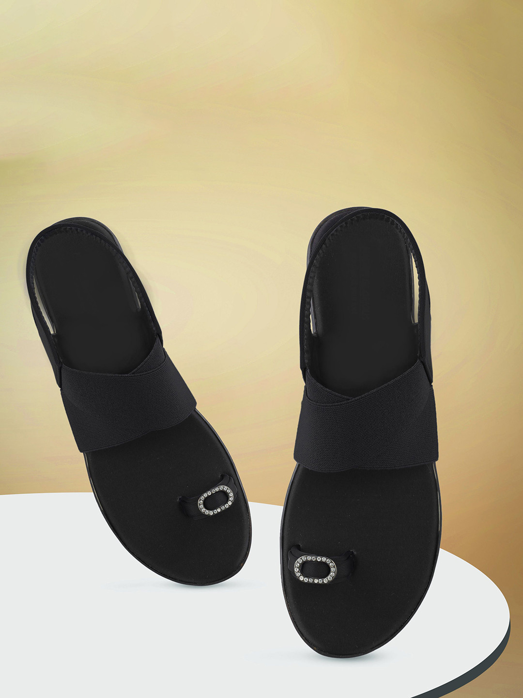 H.M. LADIES FOOTWEAR Solid Ethnic - Embellished ROund Toe Wedge Sandals