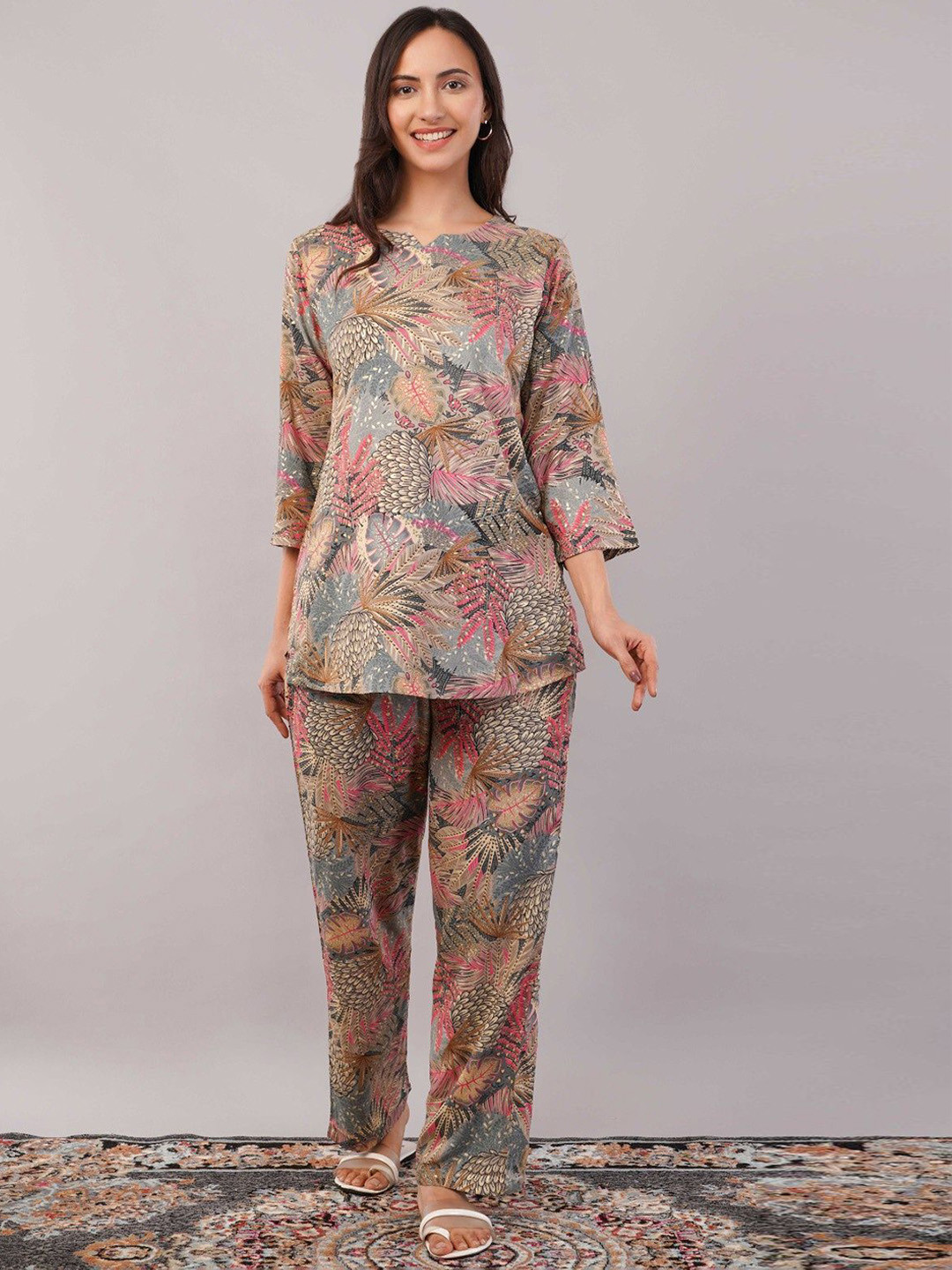 Chia Fashion Floral Printed Top & Trousers Co-Ord Set