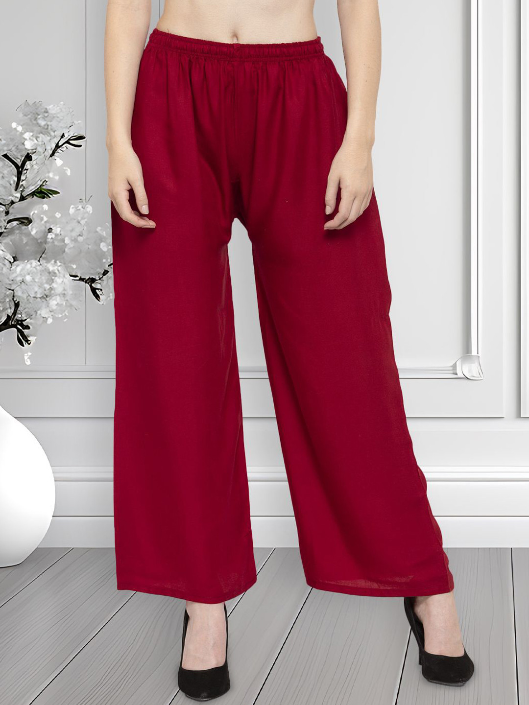 all about you Women Solid Wide Leg Flat-Front Loose Fit Trousers