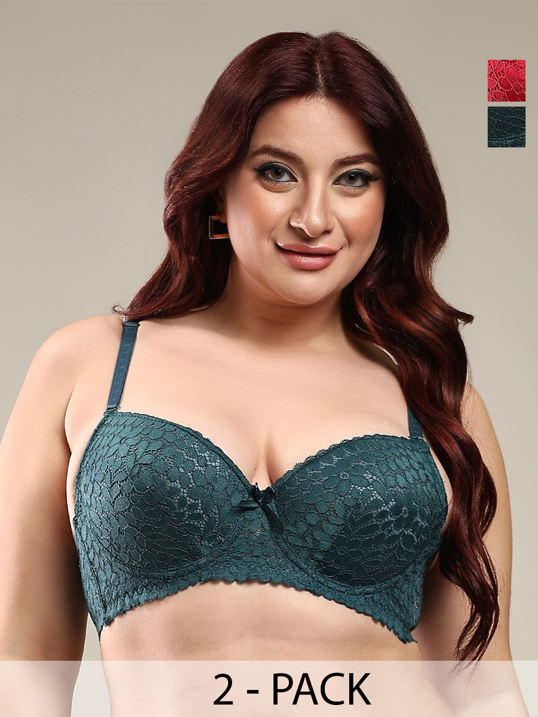 BRACHY Floral Bra Pack Of 2 T-Shirt Non Padded Medium Coverage Cotton Bra