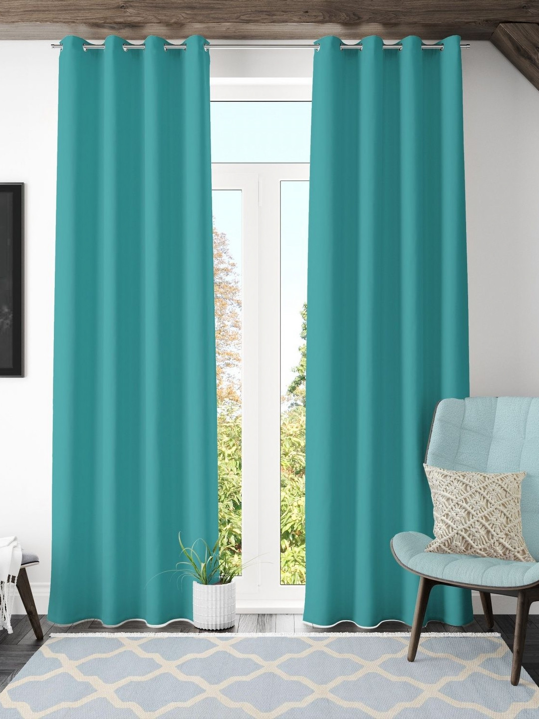 Galaxy Home Decor Blue Set of 2 Black Out Long Door Curtain