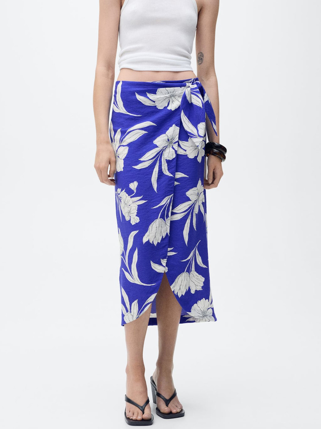 MANGO Floral Print Sarong Style Skirt