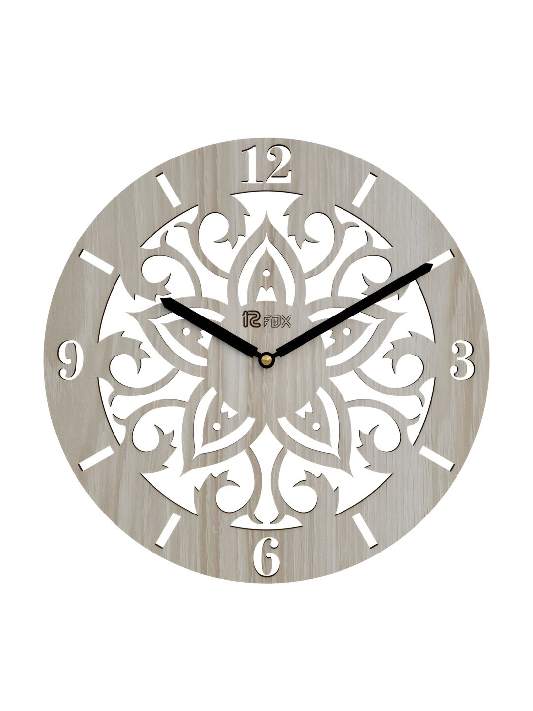 12 fox Off White & White Contemporary Printed Analogue Round Wooden Wall Clock