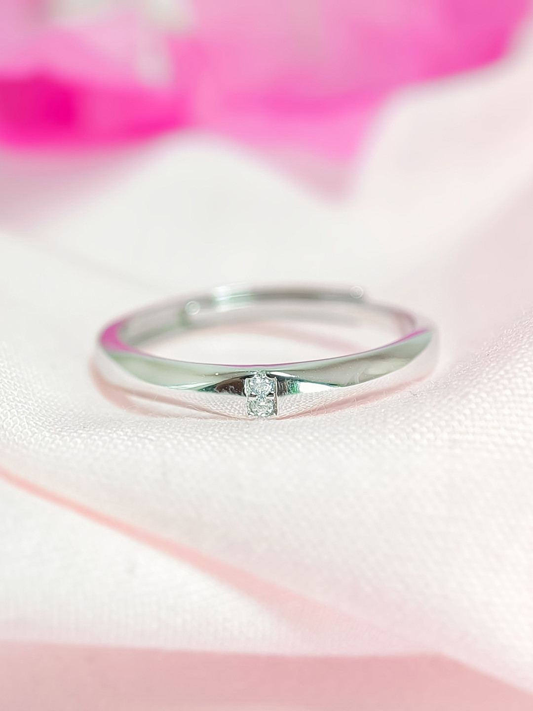 INARI SHINES 925 Silver Rhodium-Plated CZ Studded Adjustable Band Finger Ring