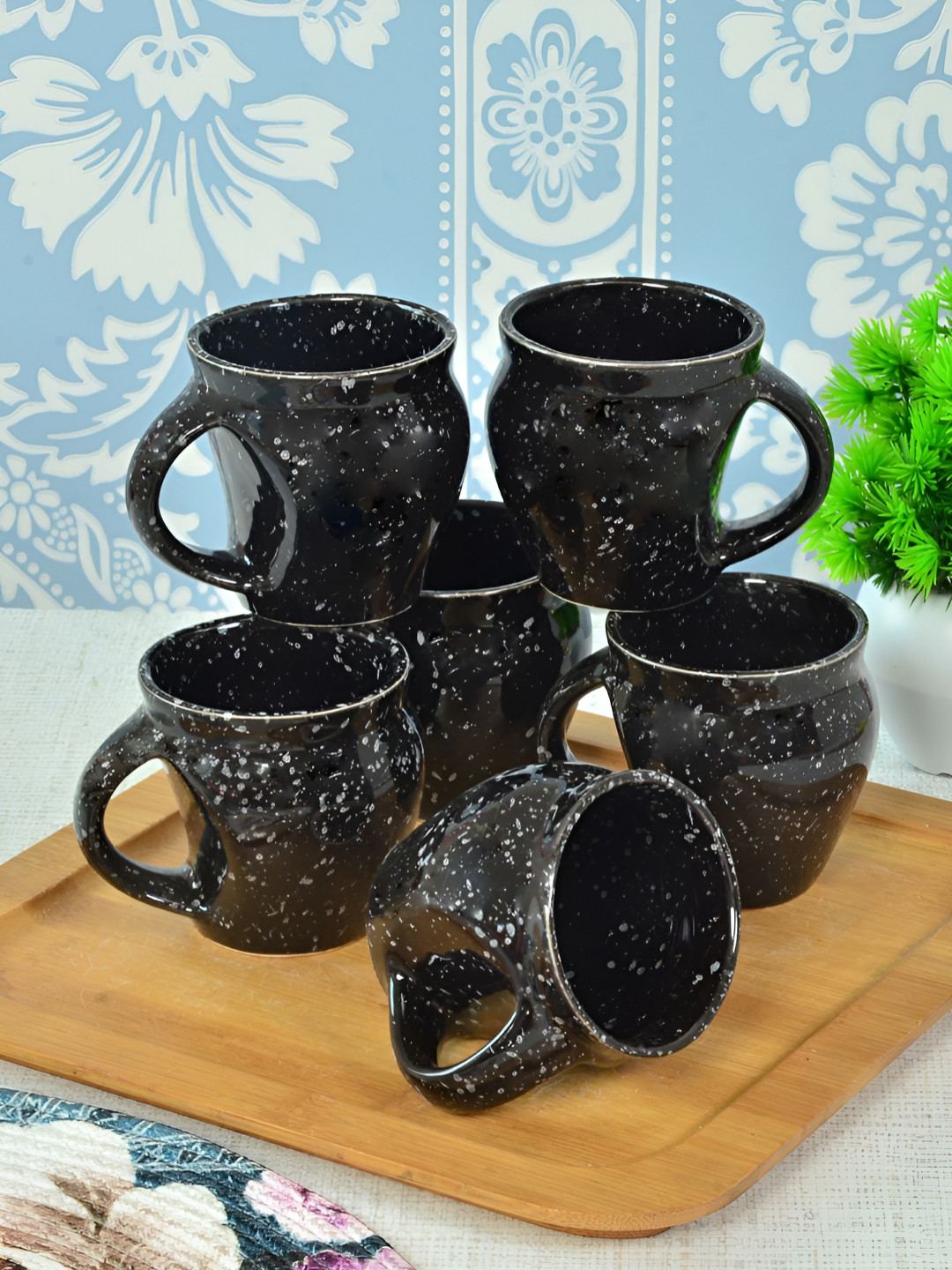 Myntra Elegant Homes Best Sister In Law Black Abstract Ceramic Handmade 6 Piece Cups-150ml