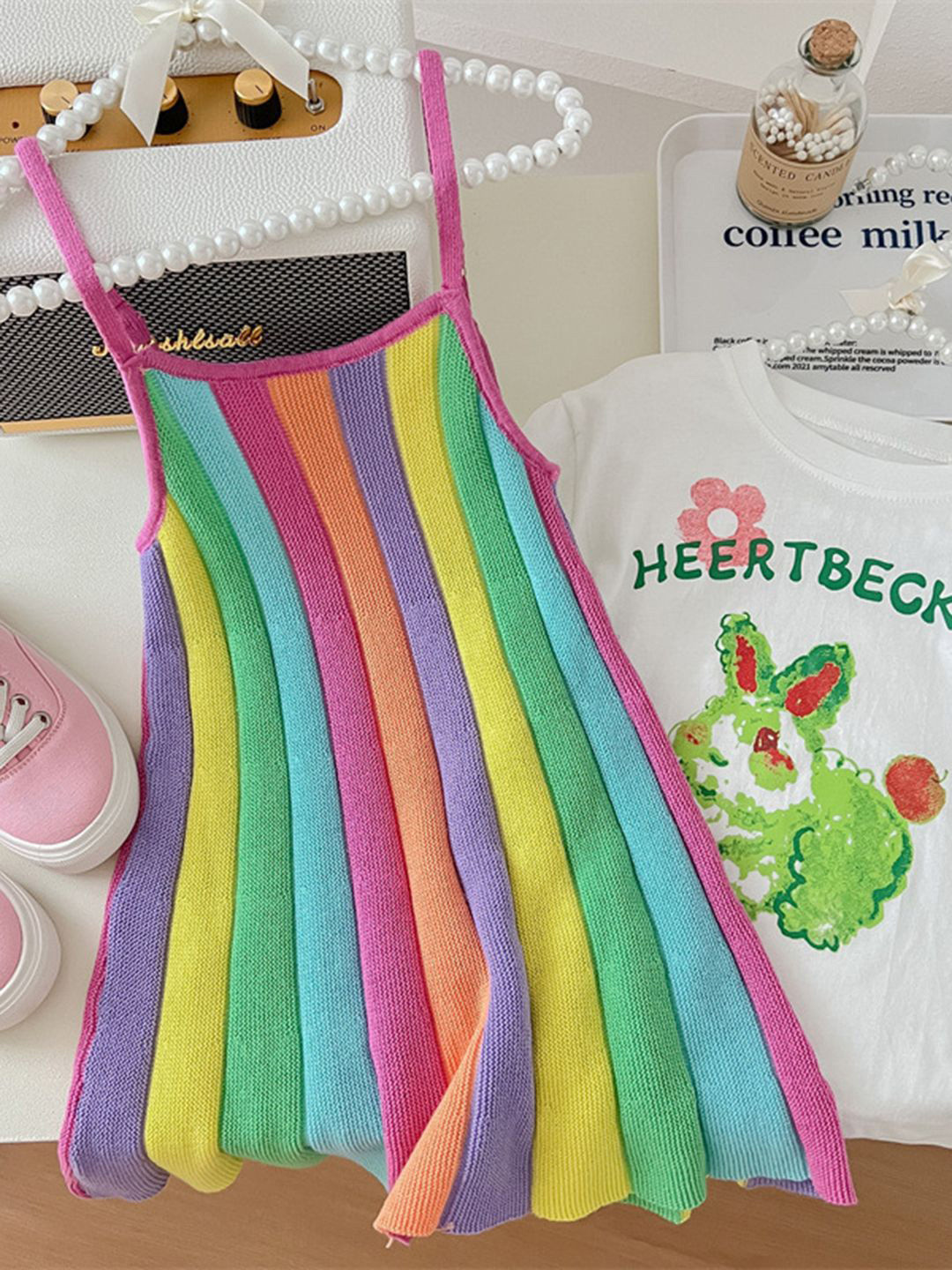 YK Girls Striped Shoulder Strap Top