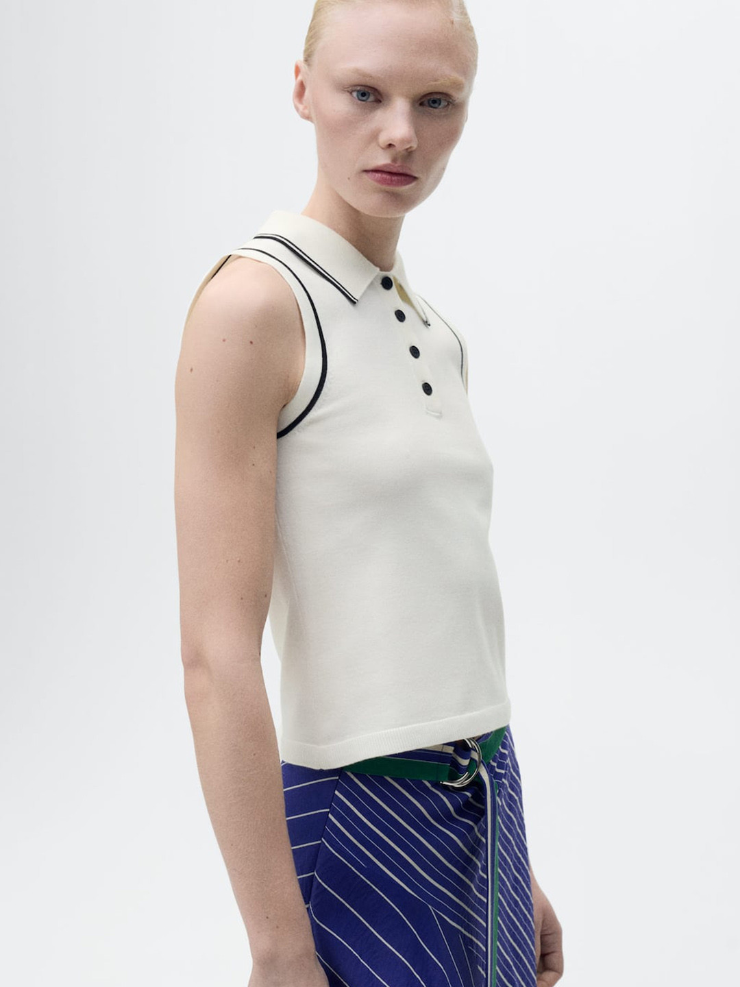 MANGO Contrast Trims Polo Collar T-shirt