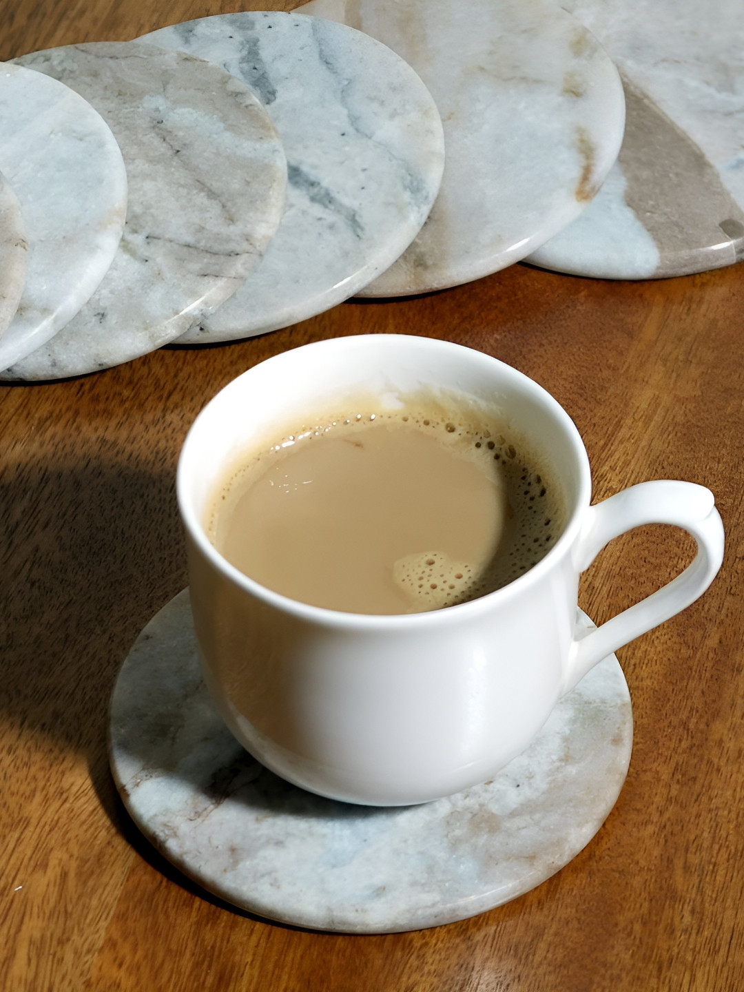 Little Extra Set Of 4 Grey & Beige Marble Round Coasters