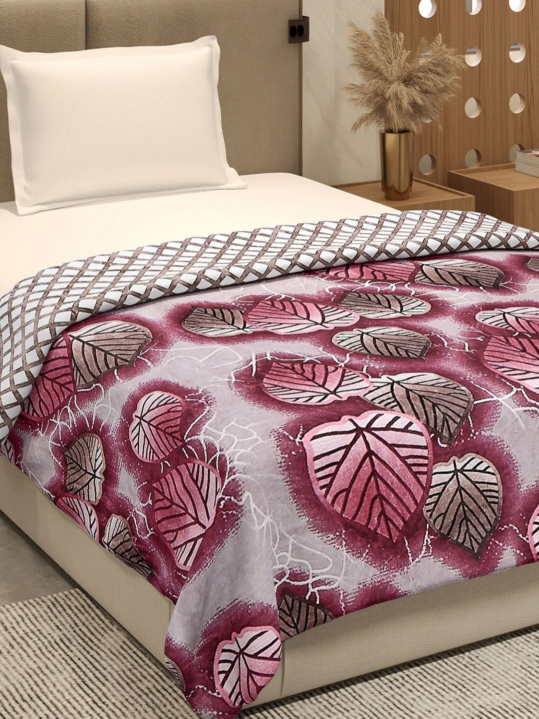 Monte Carlo Pink & Black Floral Printed AC Room 350 GSM Single Bed Blanket