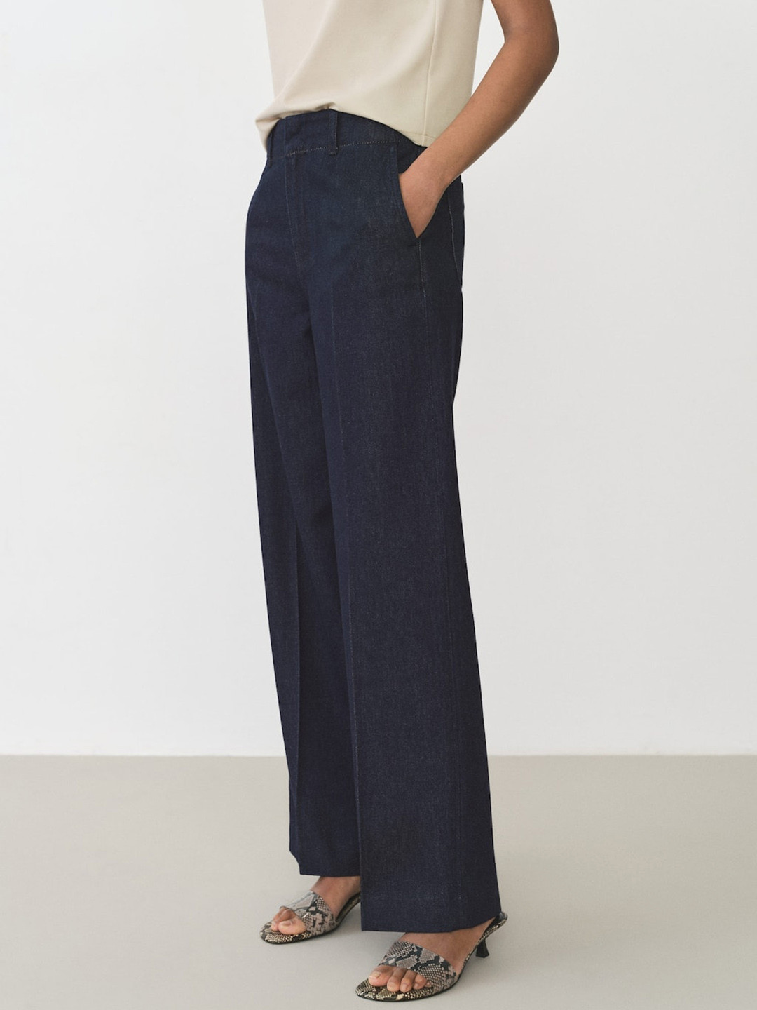 MANGO Women Wide Leg Mid-Rise Jeans