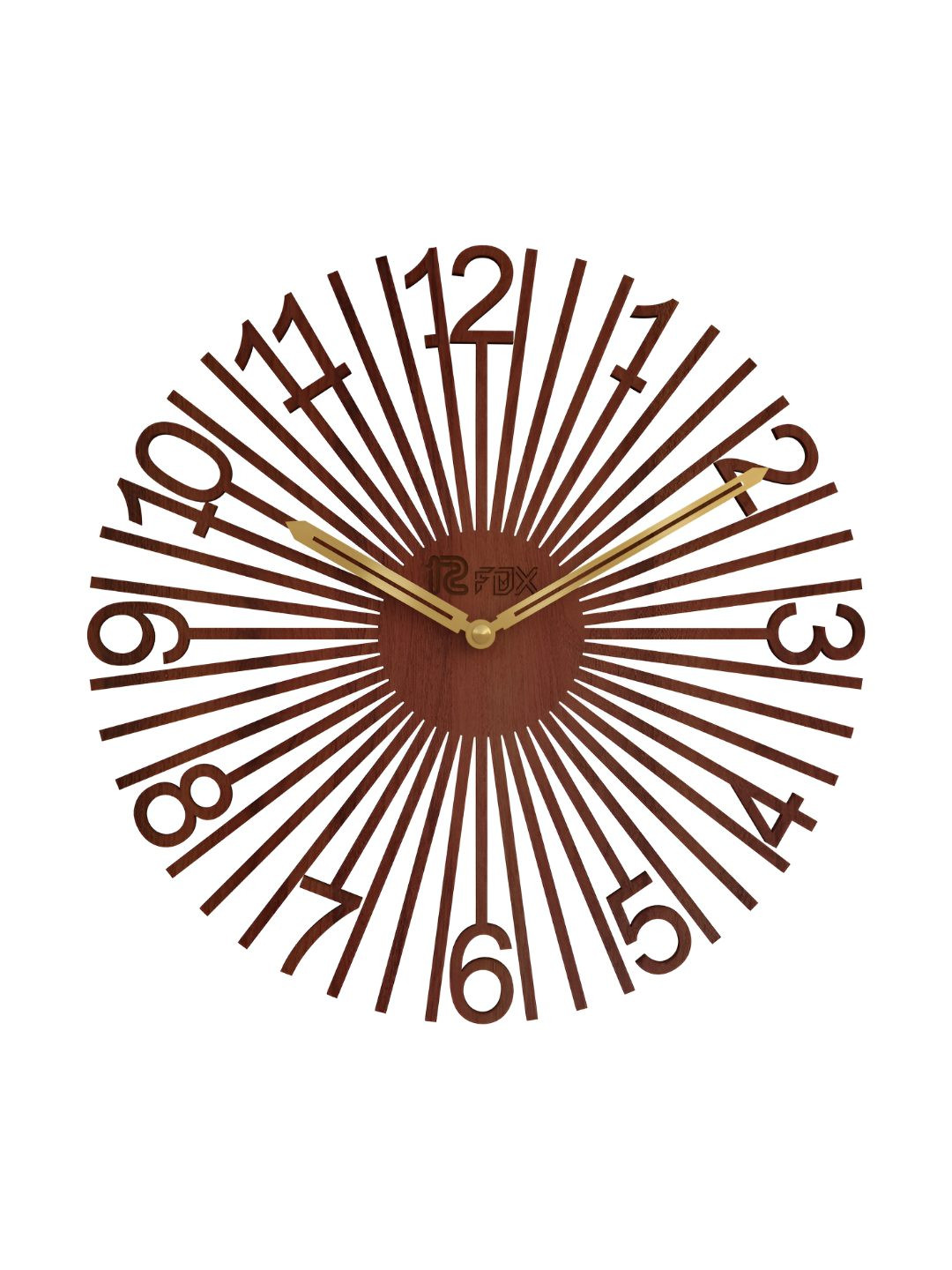 12 fox Coffee Brown Contemporary Analogue Round Wooden Wall Clock