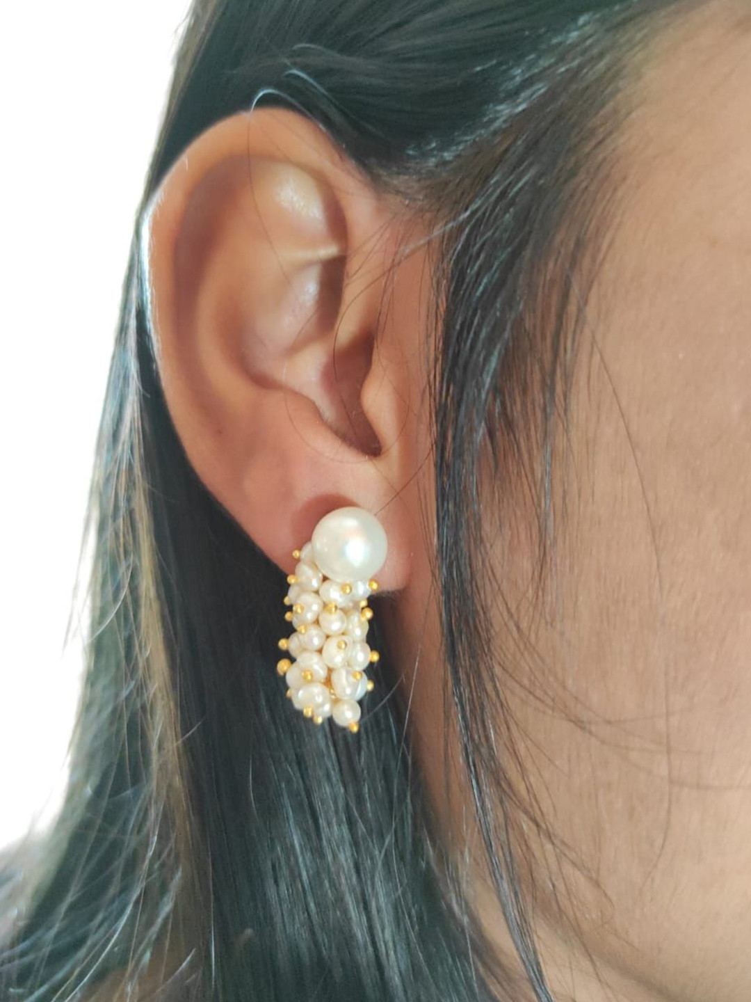 D.D Pearls Gold-Plated Pearls Beaded Spherical Shaped Drop Earrings