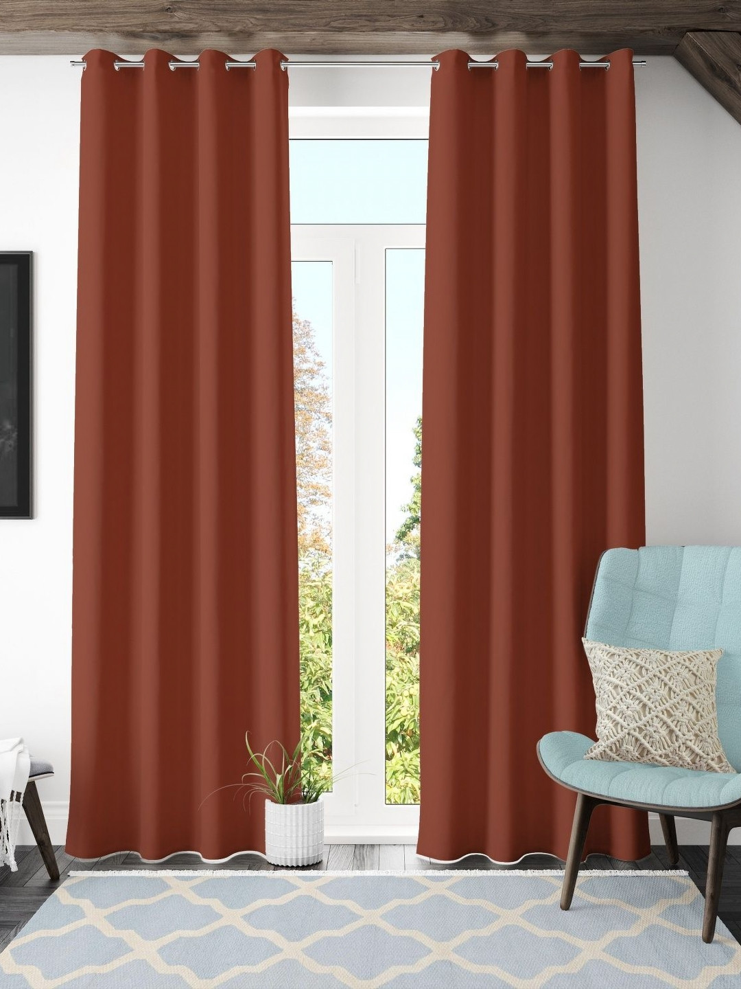 Galaxy Home Decor Red Set of 2 Black Out Window Curtain