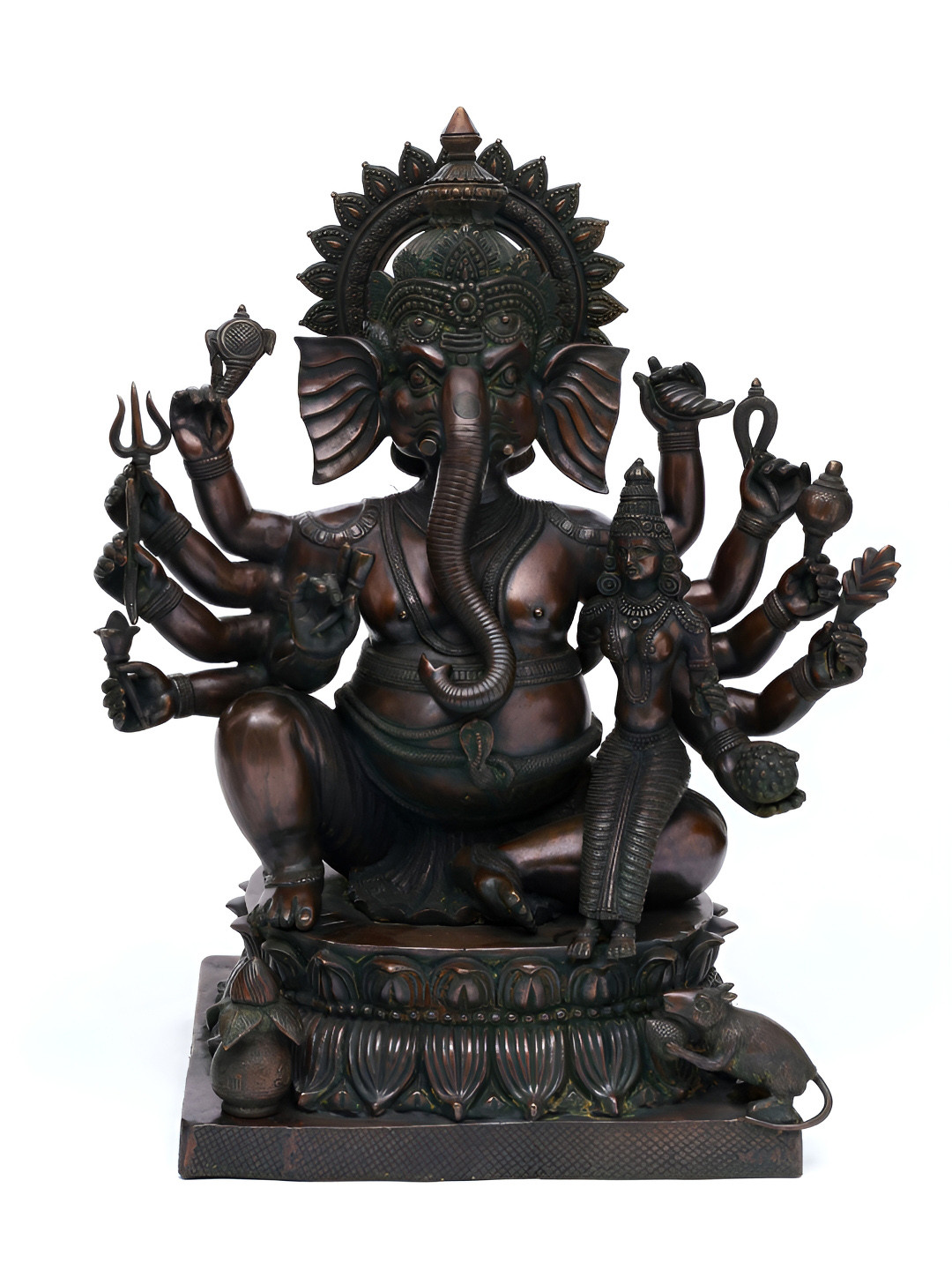 Exotic India Ten Armed Mahaganapati Black Brass Metallic Living Room Medium Showpiece - 36 Inches