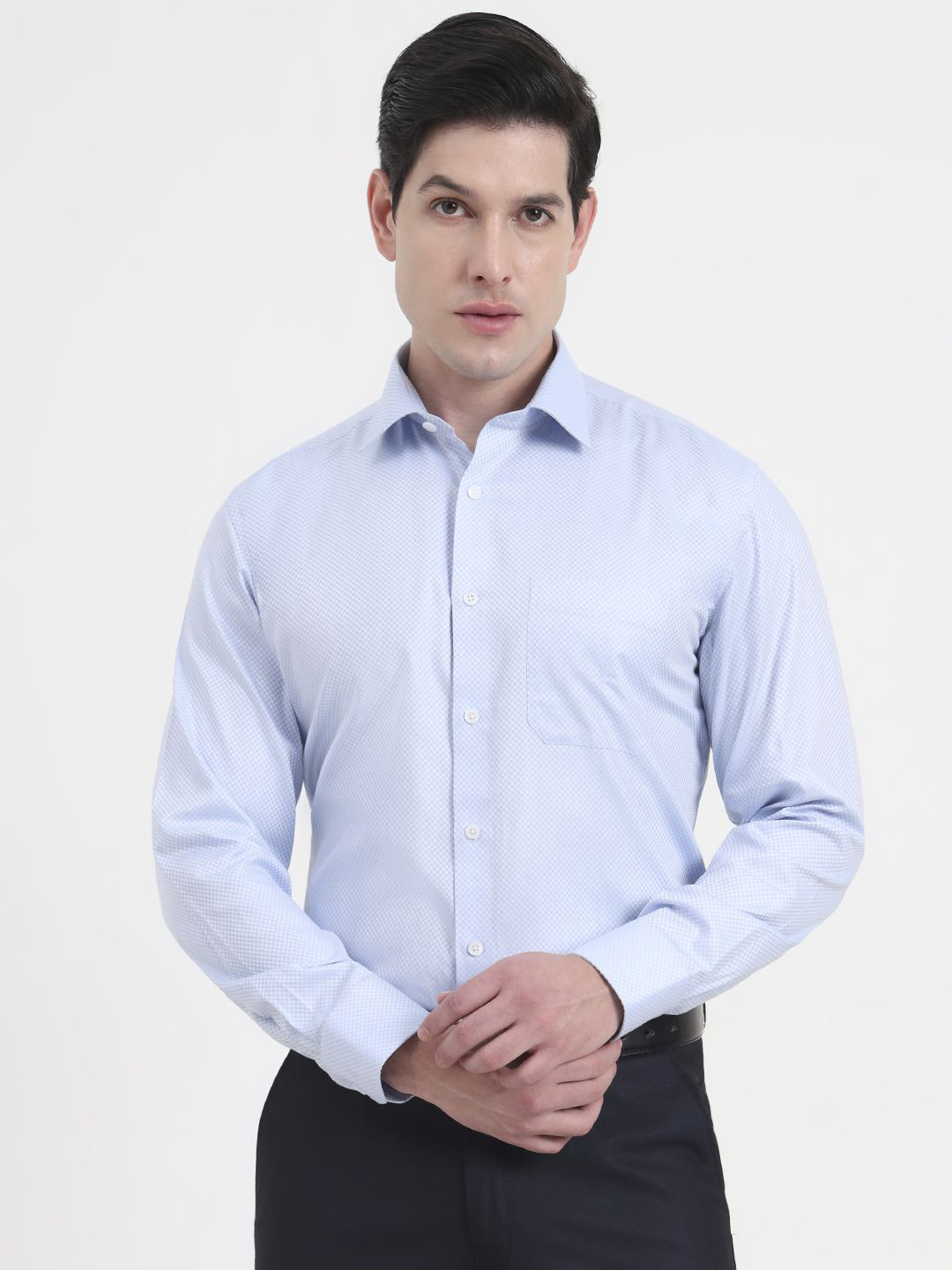 JADE BLUE Men Textured Spread Collar Formal Regular Fit Shirt