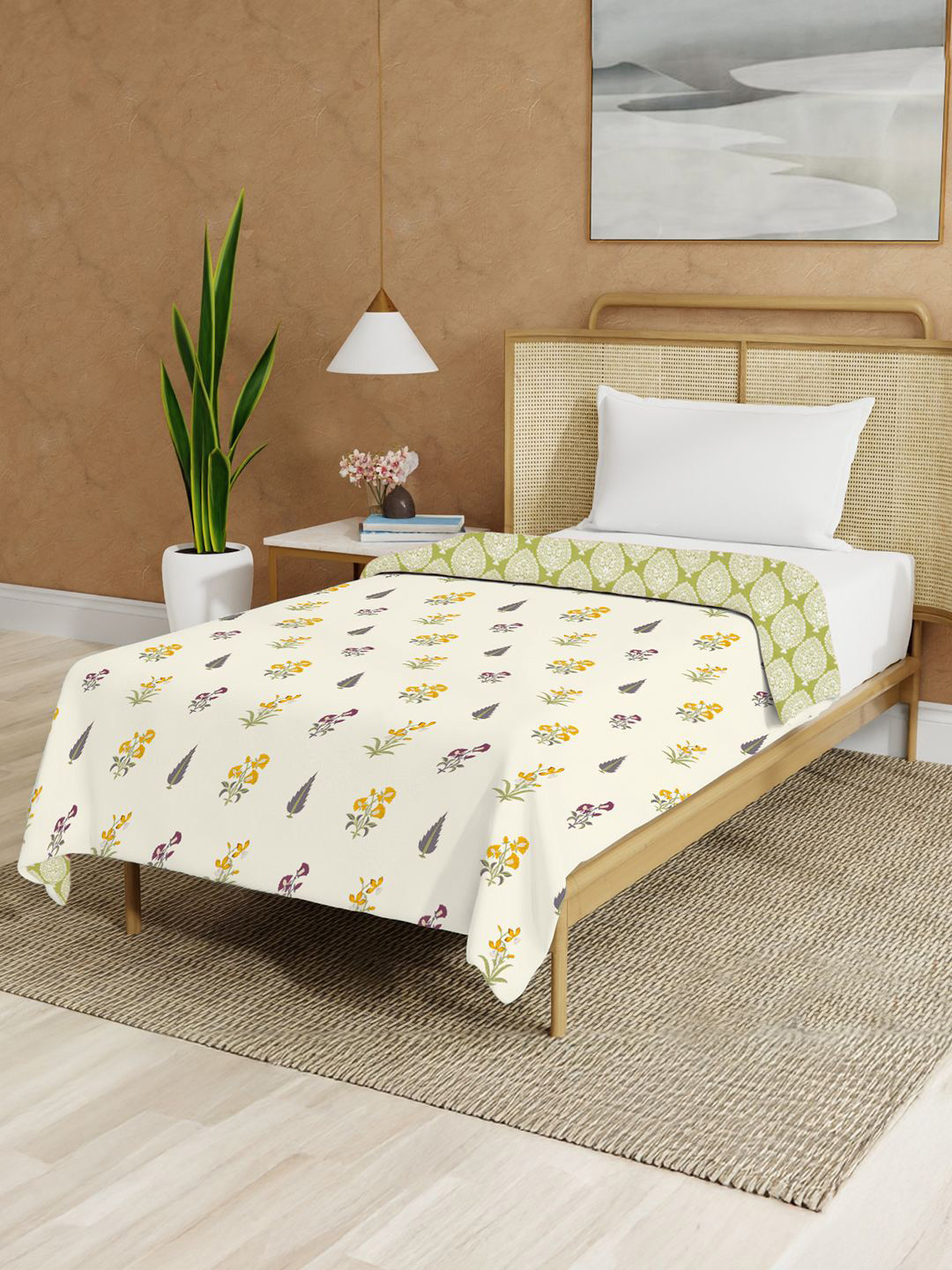 URBAN SPACE Yellow Floral Summer Single Bed Dohar