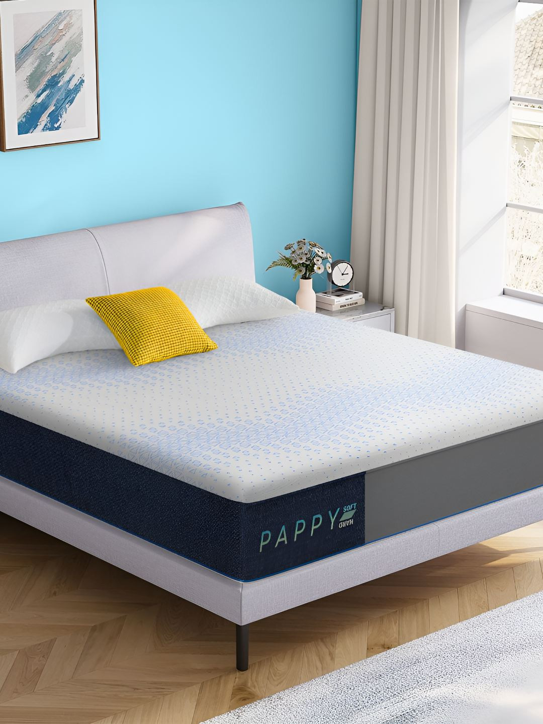 Roma Puf White & Blue Textured Pappy Dual Comfort Mattress