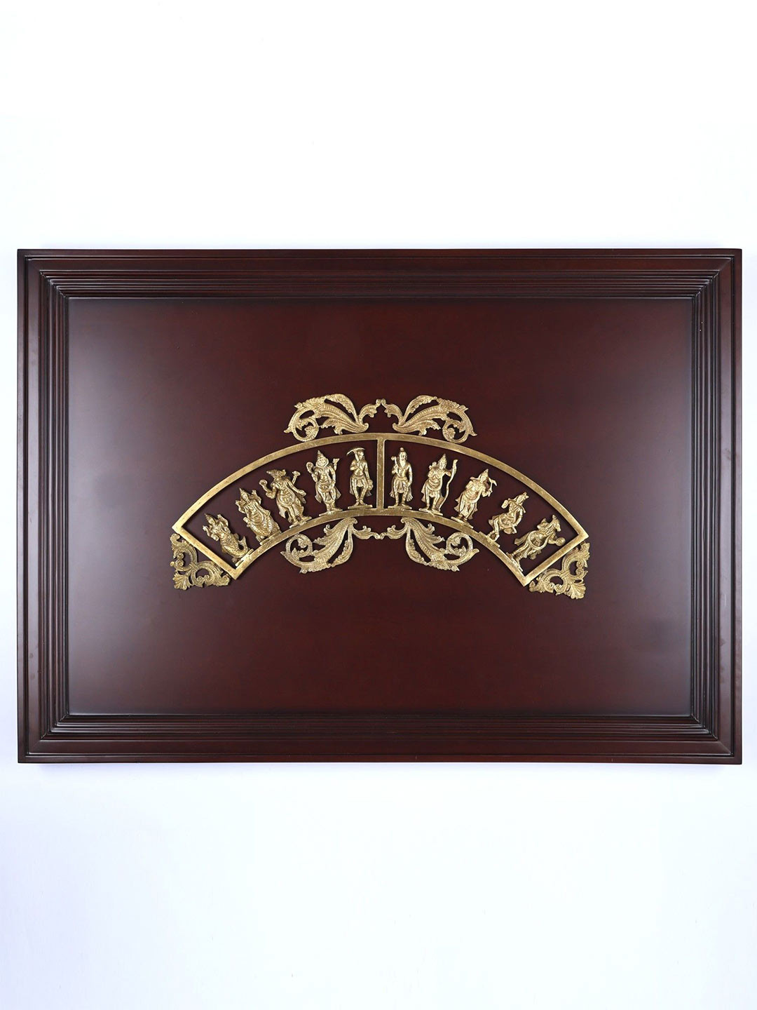 Exotic India Dashavatara of Lord Vishnu Wood Matte Pooja Room Spiritual Wall Decor-40.9In