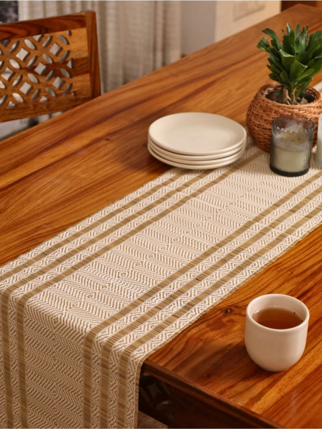Peepul Tree Off White Natural Grass 4-Seater Table Runner