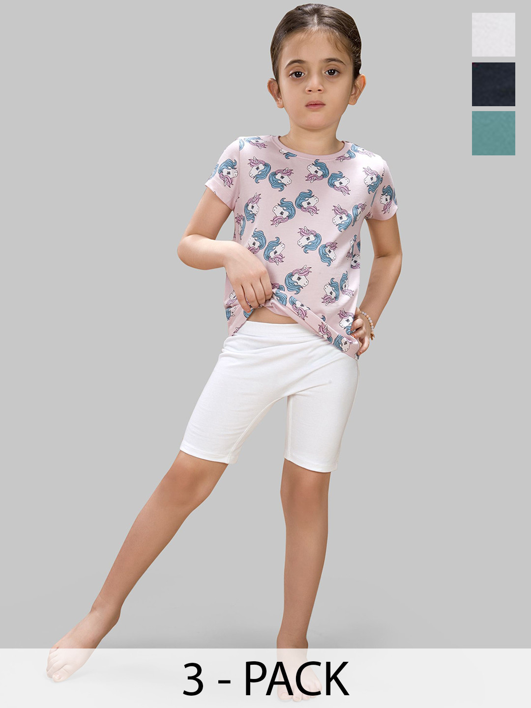 TRESNOVA Girls Pack of 3 Printed Cycling Sports Shorts with Antimicrobial Technology