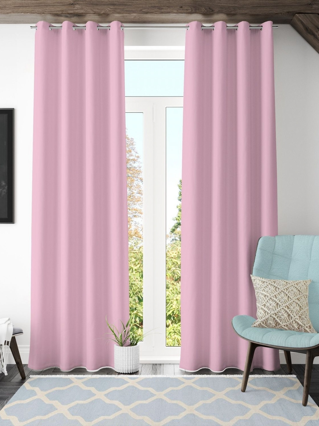 Galaxy Home Decor Pink 2 Pieces Black Out Window Curtain