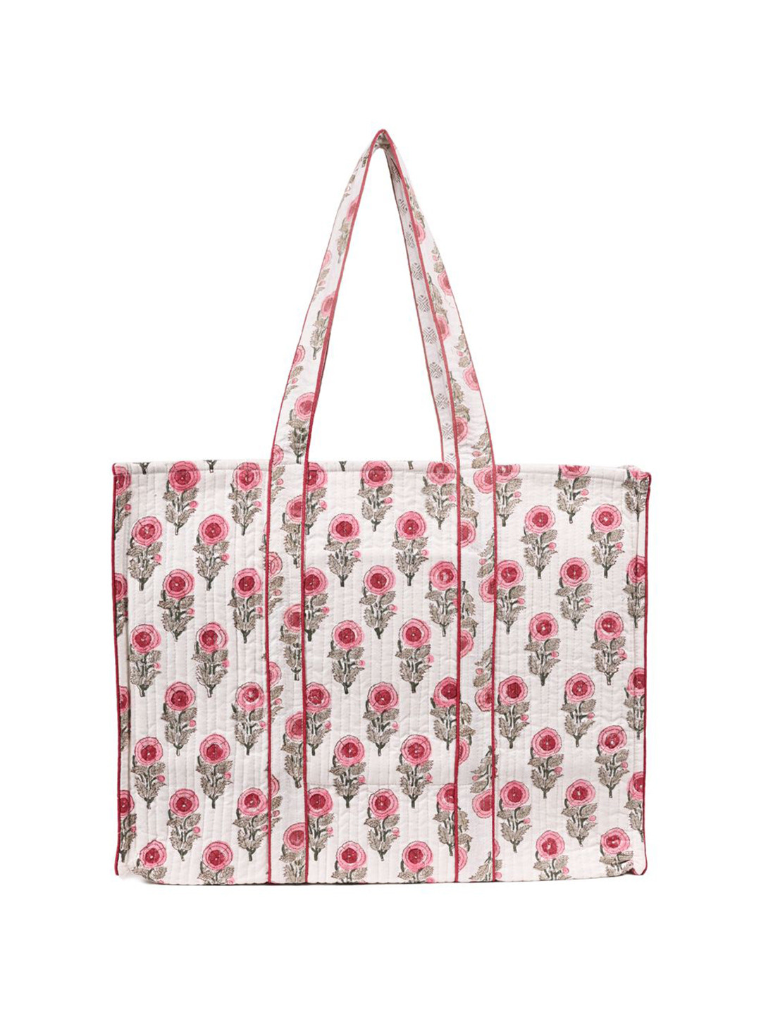 Block N Style Floral Printed Shopper Tote Bag with Quilted