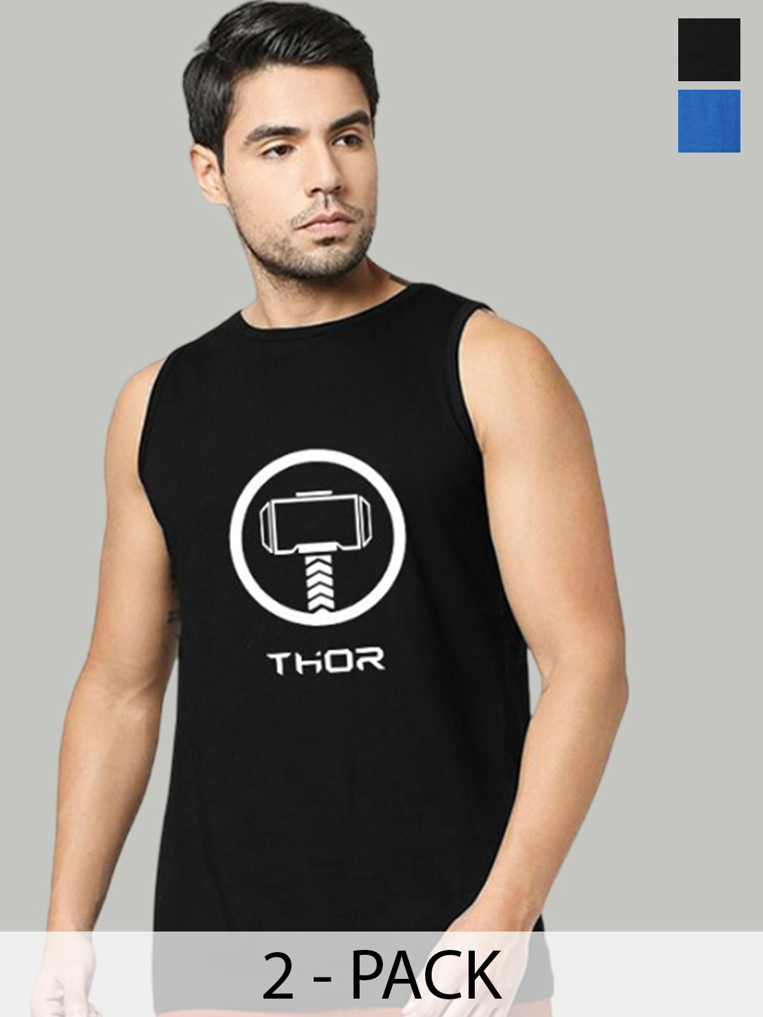 Organic Chics Pack Of 2 Printed Cotton Tank Vests Royal Captain - Black Thor_S