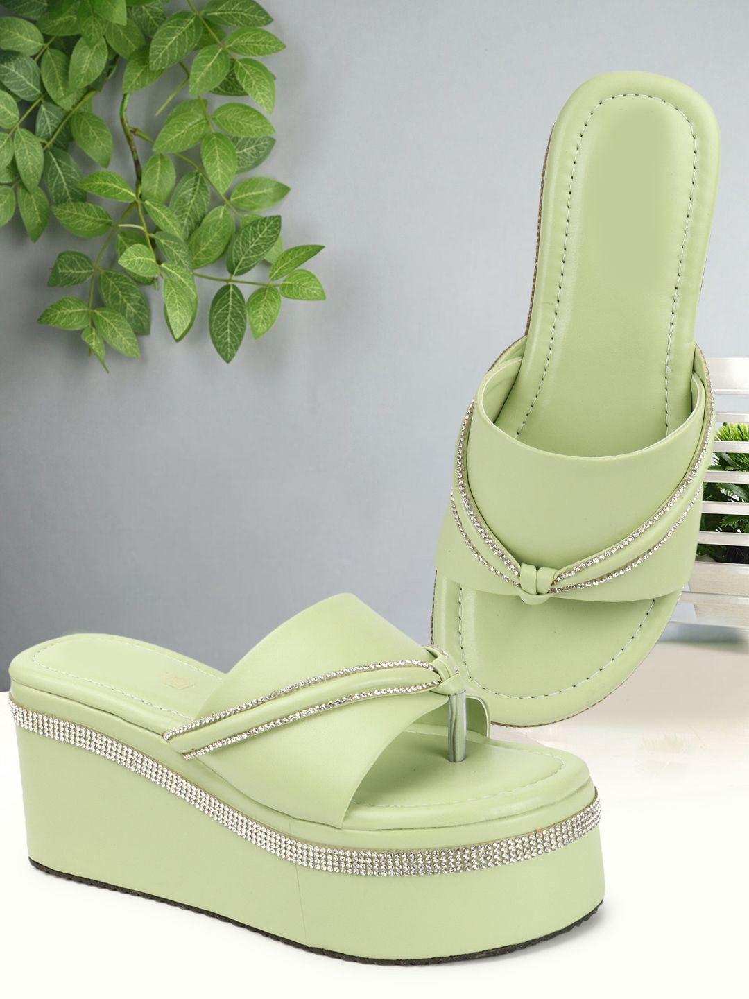 H.M. LADIES FOOTWEAR Women Embellished Wedge Sandals