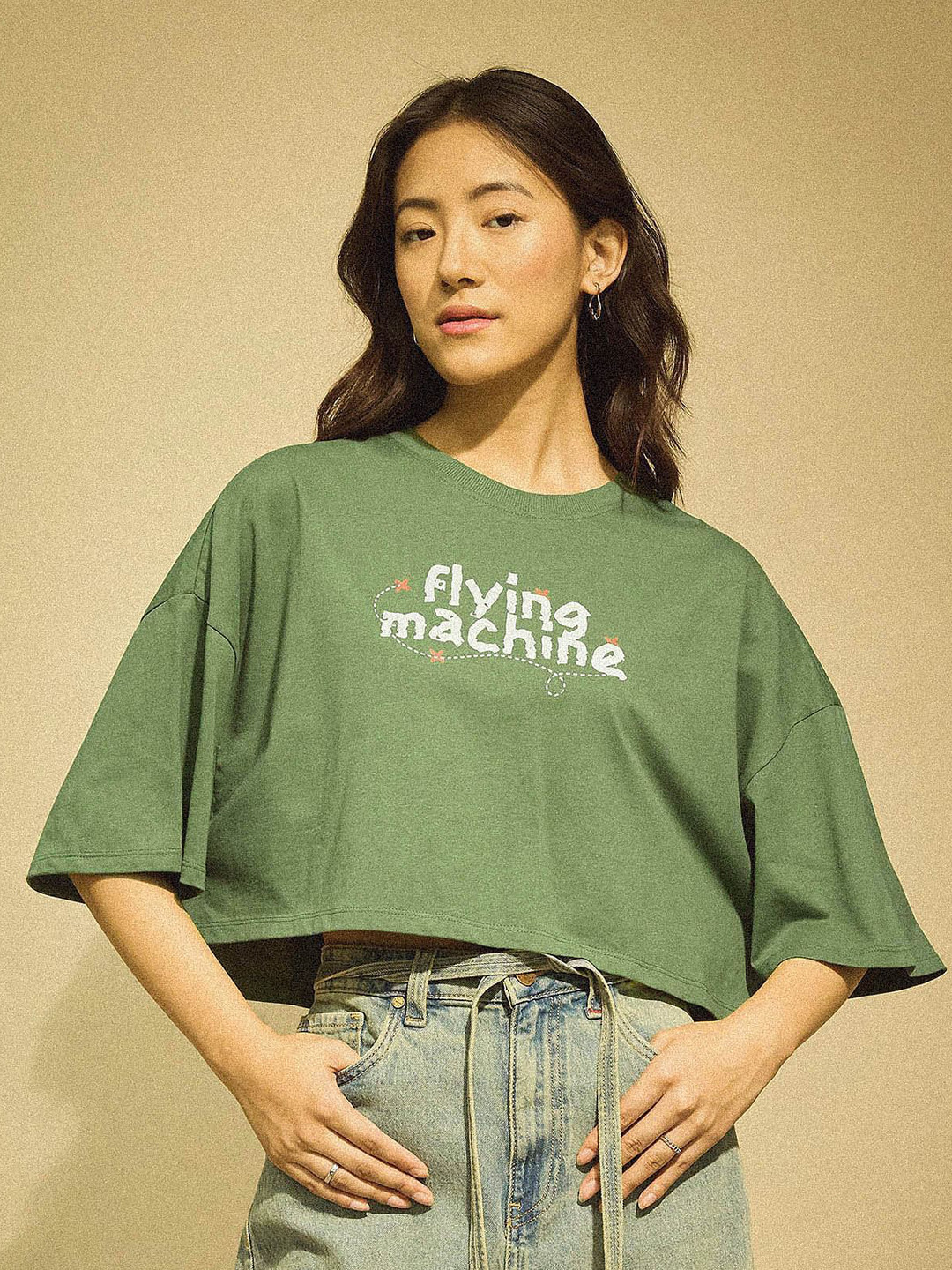 Flying Machine K-Street X Relaxed Cropped Washed T-Shirt