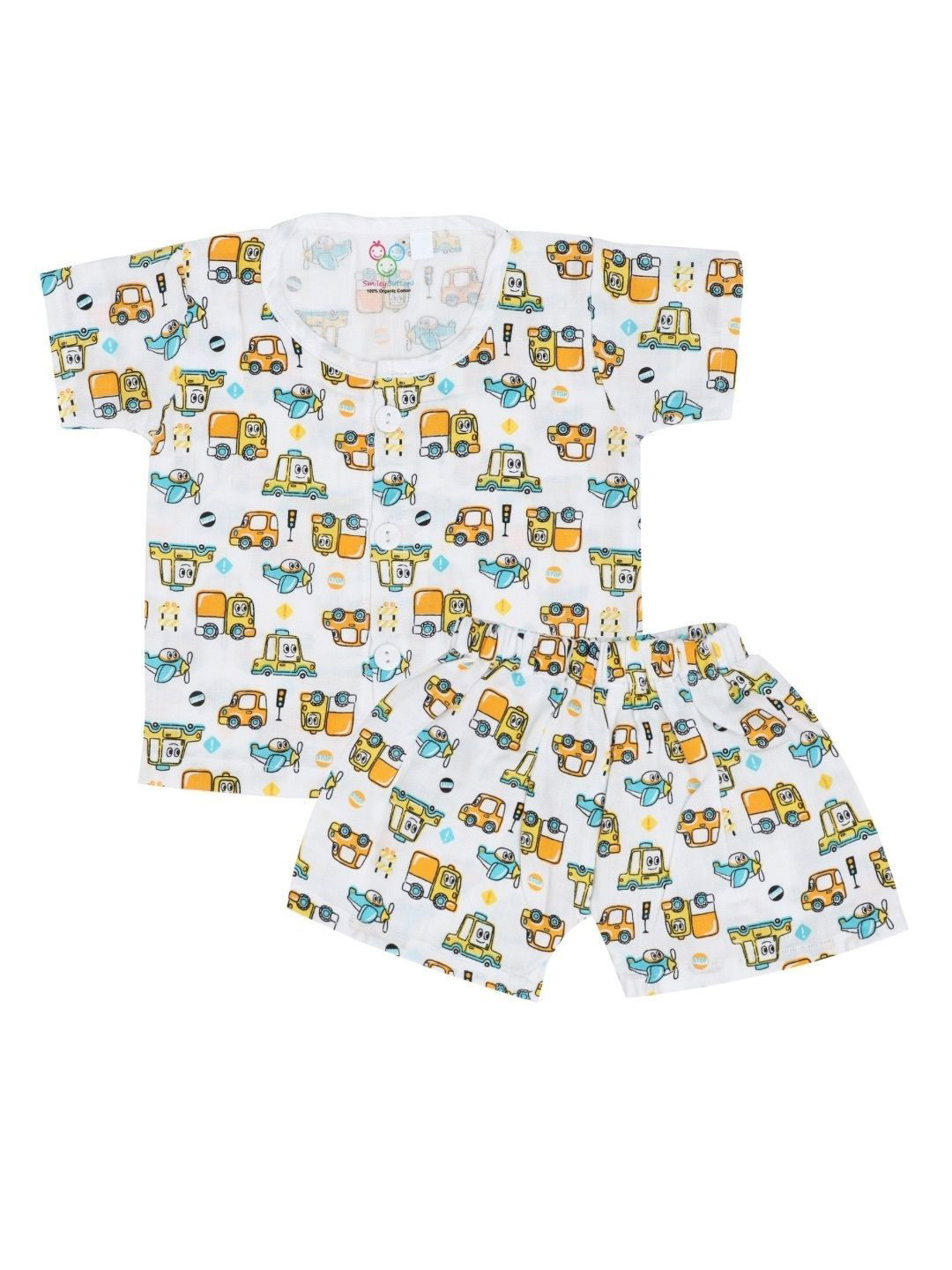 SMILEY BUTTONS Kids Printed Round Neck Pure Cotton Clothing Set