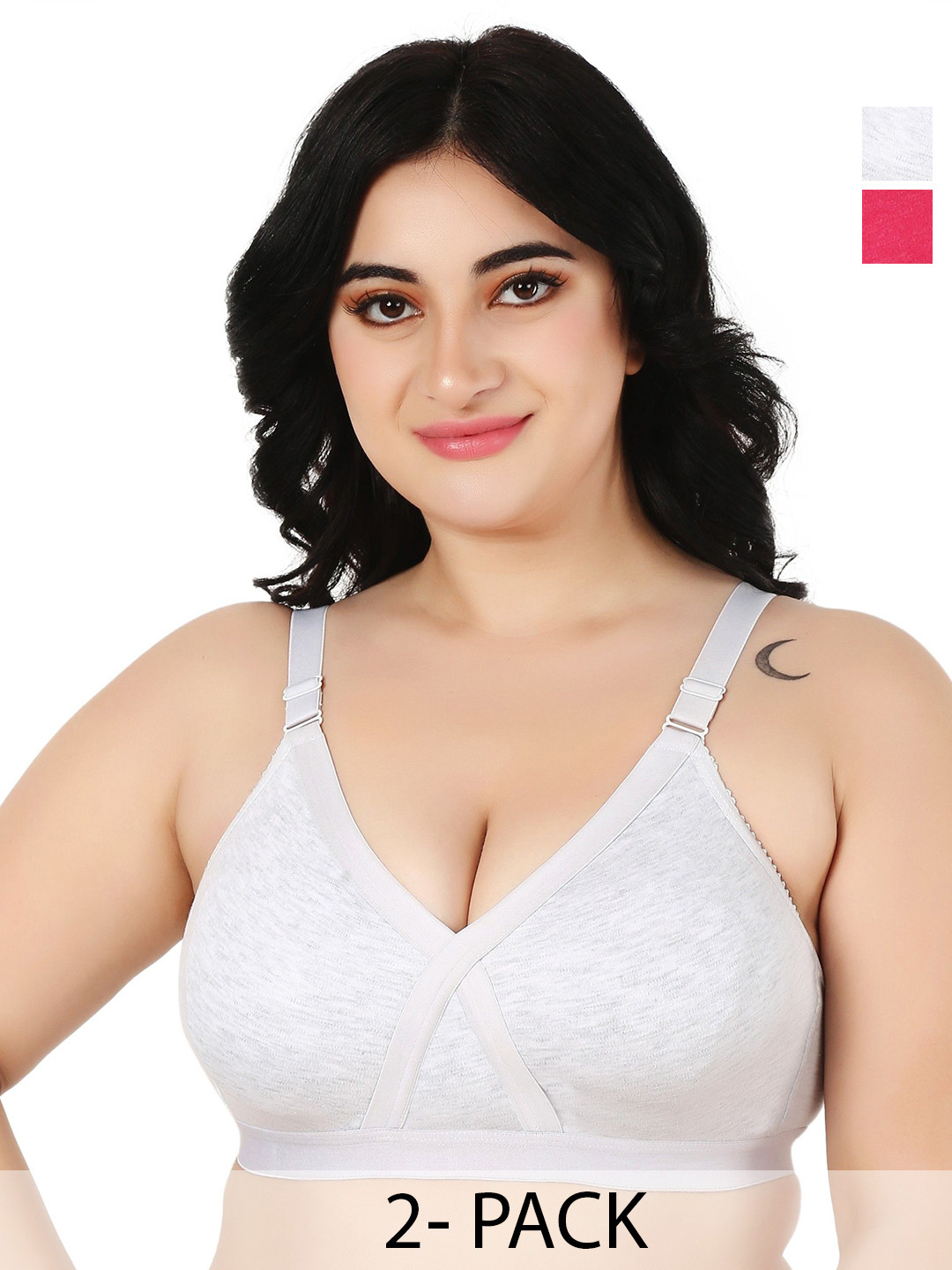 Designer Bugs zan Women Pack Of 2 Cotton Full Coverage Non Padded T-Shirt Bra
