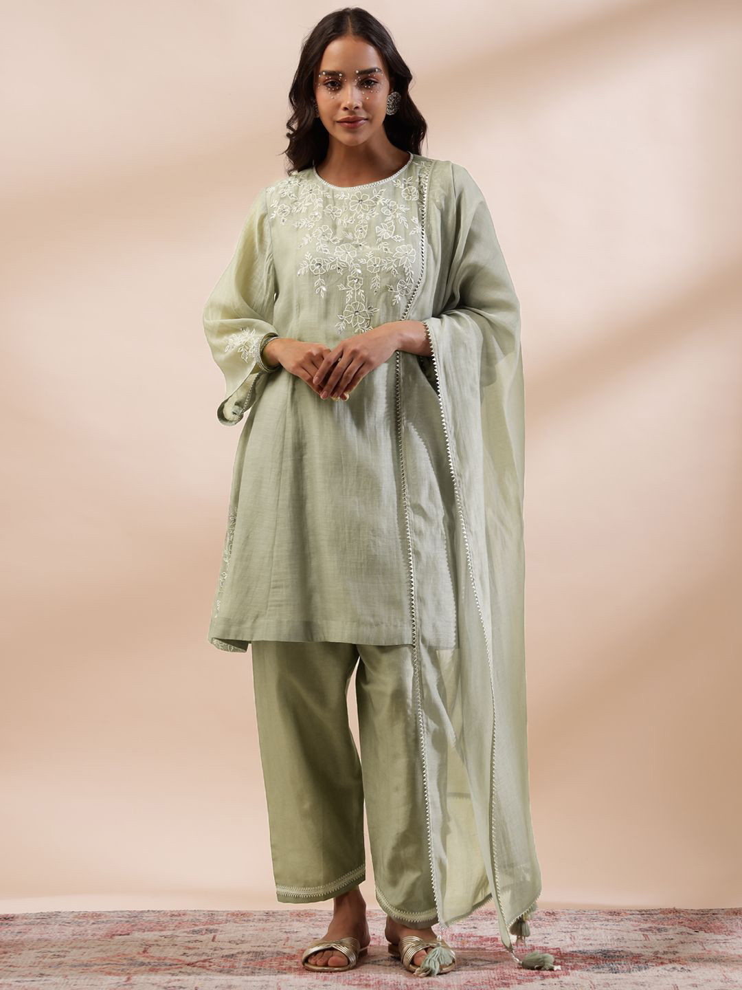 Kyra Women Floral Embroidered Kurta with Trouser & Dupatta