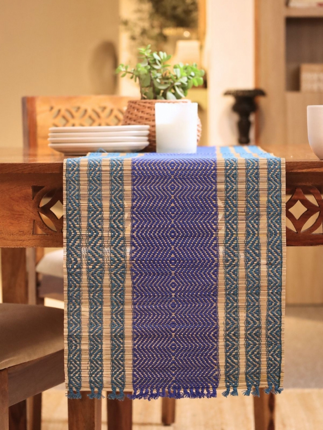 Peepul Tree Teal-Blue Natural Grass Table Runner