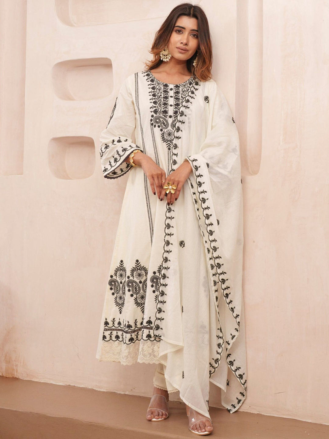 AUTUMN LANE Tashvika Misrijade Embroidered Pure Cotton Kurta With Trousers & Dupatta