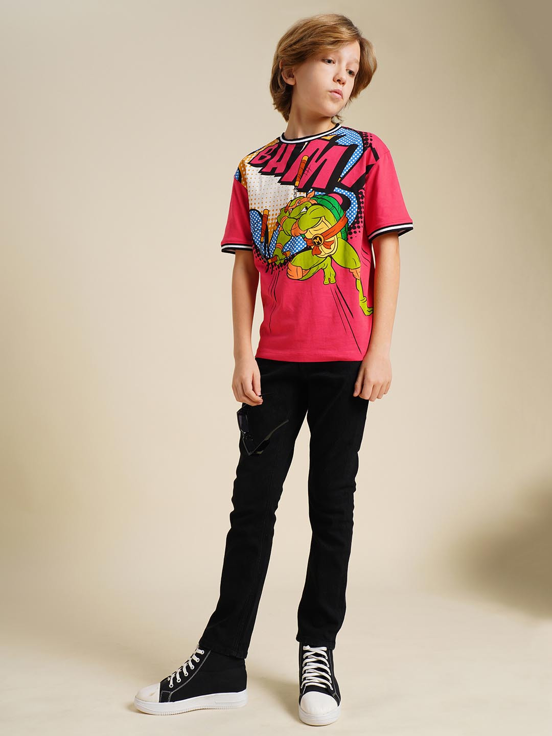 Jack & Jones Junior Boys Mutant Ninja Turtles Graphic Printed Round Neck Cotton T-shirt