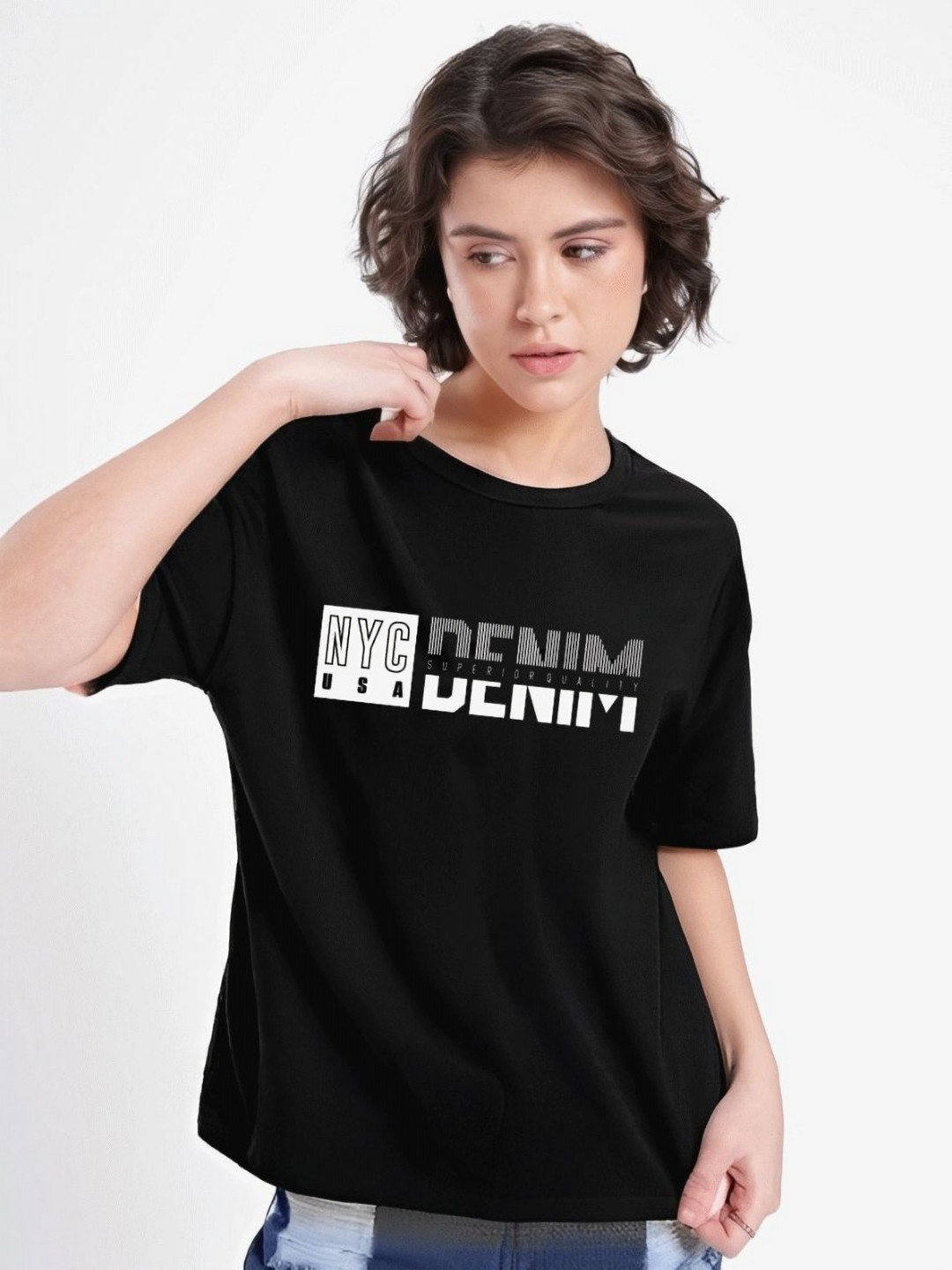 REYA Women Typography Printed Cotton T-shirt