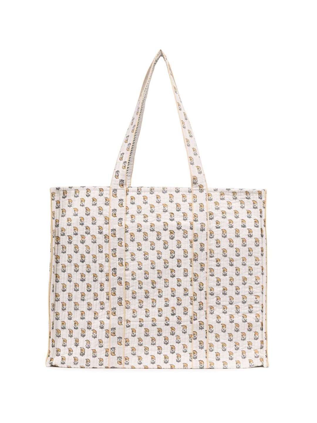 Block N Style Women Floral Printed Cotton Shopper Tote Bag with Quilted