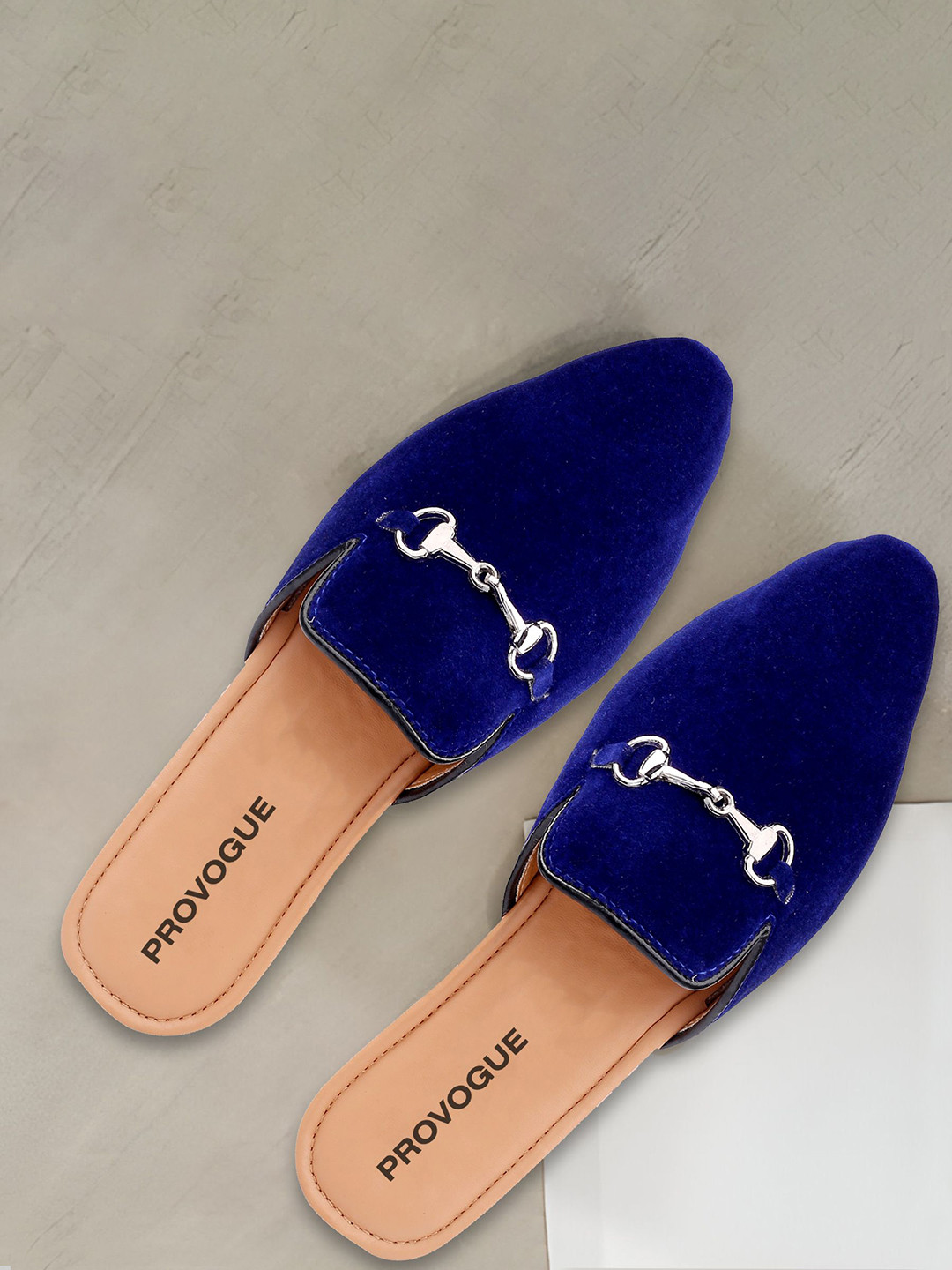 Provogue Men Blue Casual Velvet Horsebit Backle Mule Festive Loafers
