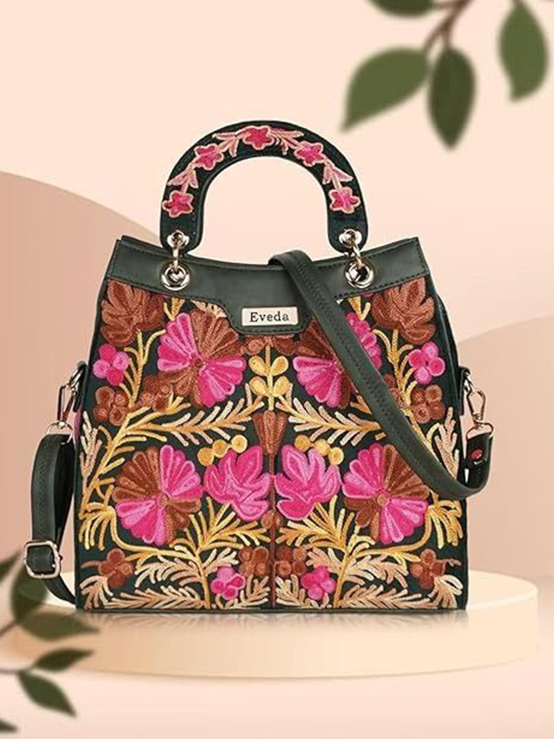 EVEDA Wome Floral Embroidered Bucket Satchel