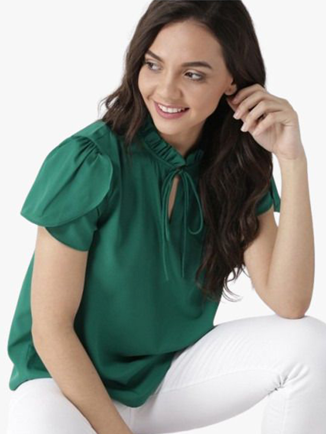 Fashionhub Women Tie-Up Neck Ruffles Top