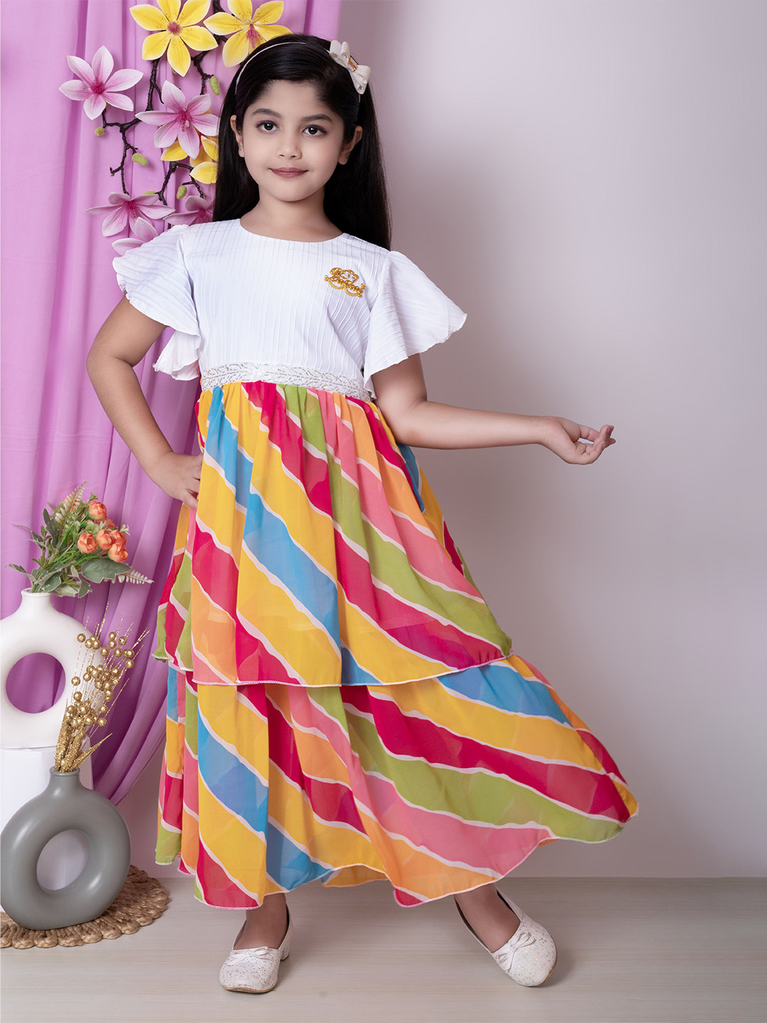 BARKAT DESIGNING PLANET Girls Flutter Sleeve Dress
