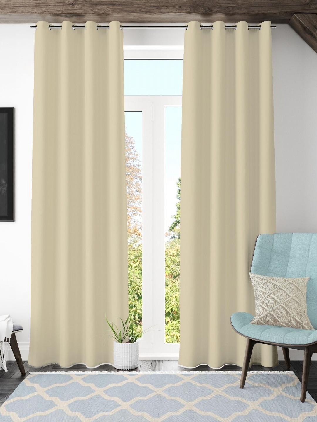Galaxy Home Decor Beige 2 Pieces Black Out Door Curtain