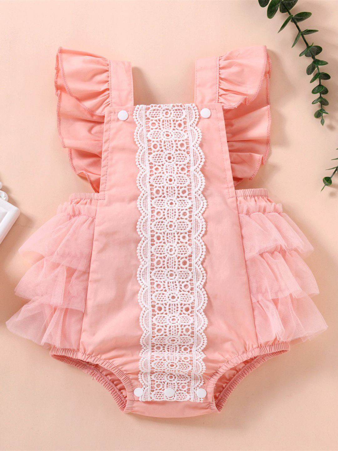 YK Infant Girls Cotton Ruffle-Detail Bodysuit