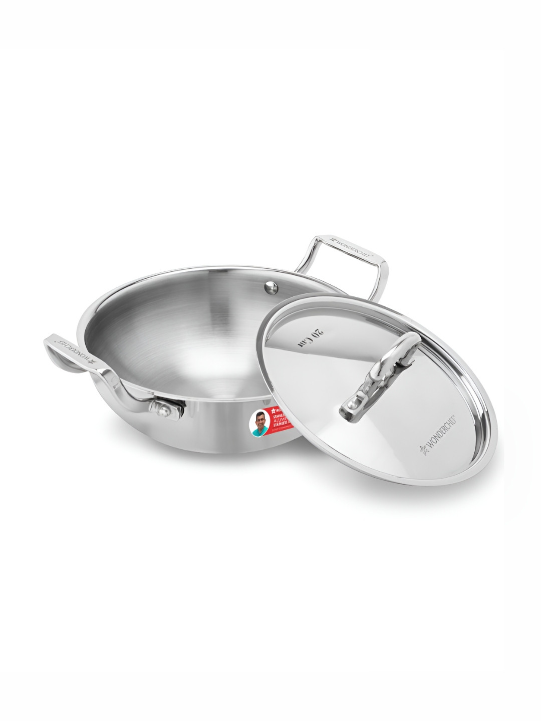 Wonderchef Stella Silver-Toned Stainless Steel Easy to Clean Tri-Ply Kadhai & Wok 1.6 L